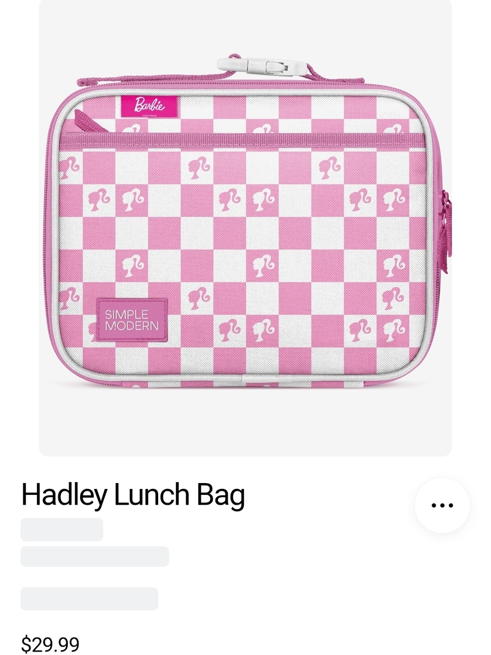 Barbie Pink Checkerboard Kids Lunch Bag